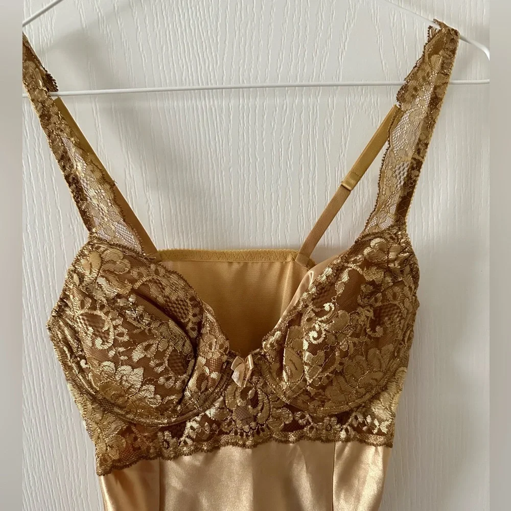 Victoria's Secret Vintage Gold Satin and Lace Bustier Slip Dress NWOT